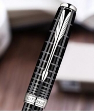 派克（PARKER） 08款卓尔 纯黑丽雅格子纹白夹钢笔/墨水笔