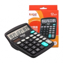 益而高 E1837 双电源计算器 12位财务利器电脑按键双电源计算器 桌面计算机   黑色