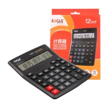 益而高 E1835 双电源计算器 12位 黑色  财务利器电脑按键双电源计算器 桌面计算机