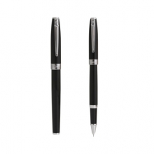 毕加索（pimio）钢笔带小墨水礼盒套装男女成人办公财务特细笔0.38mm学生书法练字墨水笔T717亮黑银夹