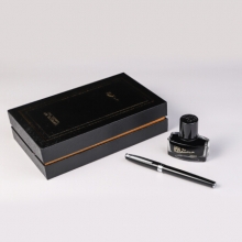 毕加索（pimio）钢笔带小墨水礼盒套装男女成人办公财务特细笔0.38mm学生书法练字墨水笔T717亮黑银夹